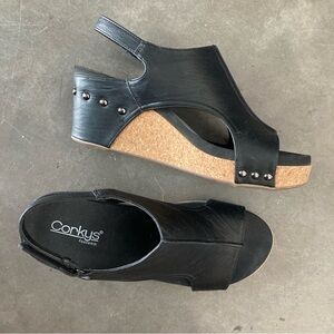 Corkys Boutique Womens Carley Karly Slingback Wedge Heel Sandals Black 9